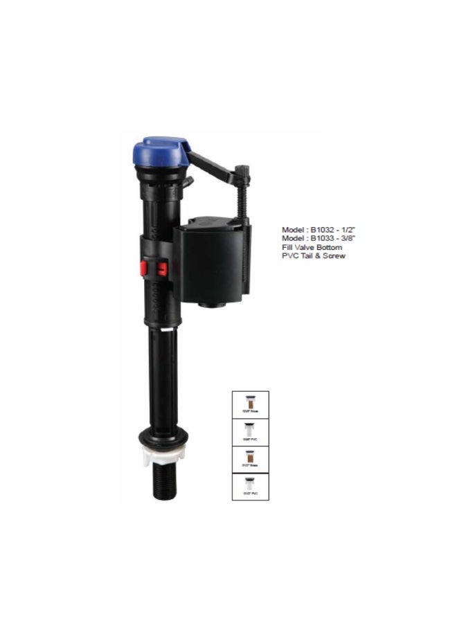 صمام شطف مرحاض SUNDEX B1032 بمخرج سفلي فقط، من PVC أسود مقاس 1/2 بوصة